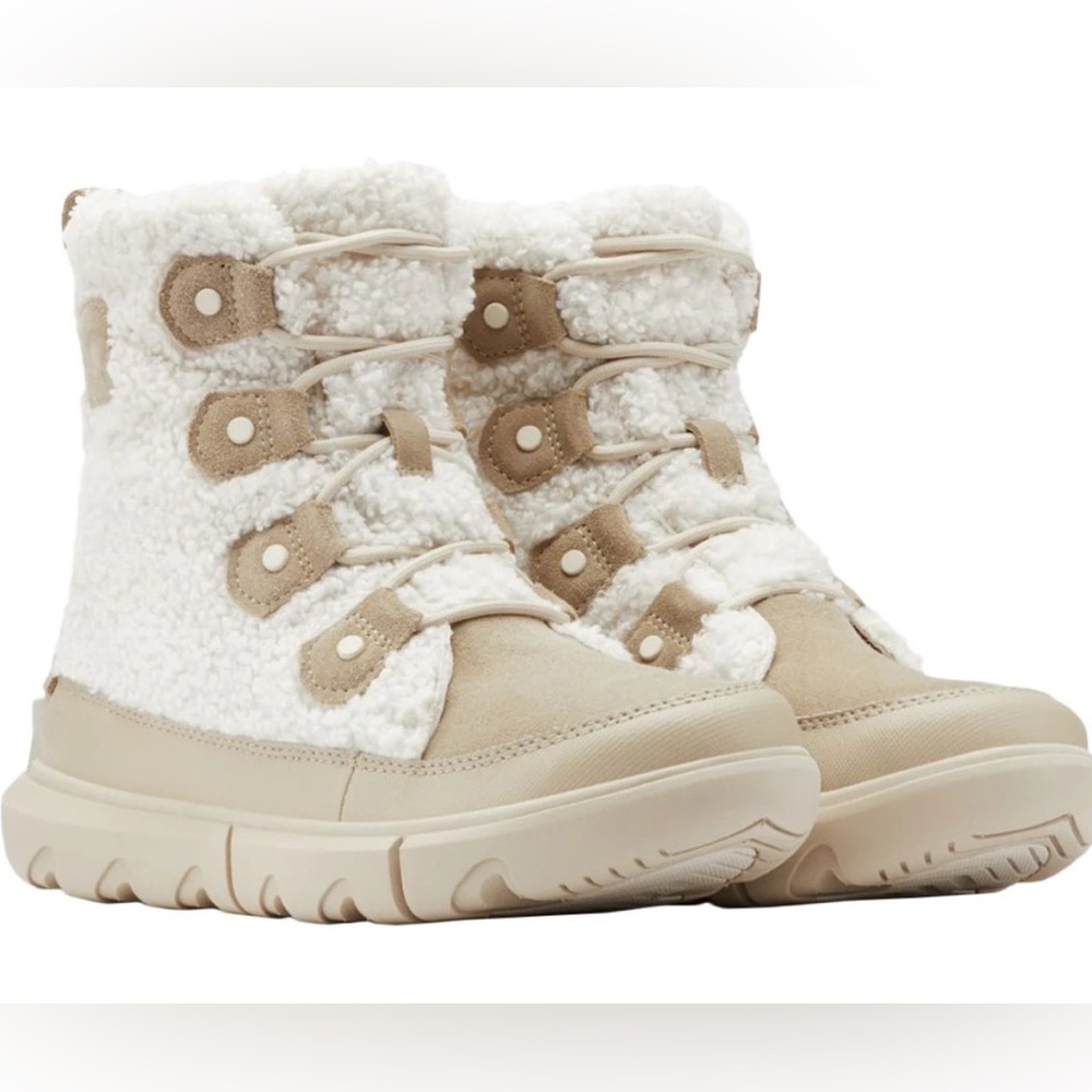 Sorel Joan Cozy Ankle Boot in Shearling Cream and Tan Suede